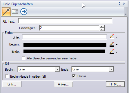 Formatierung der senkrechten Linie